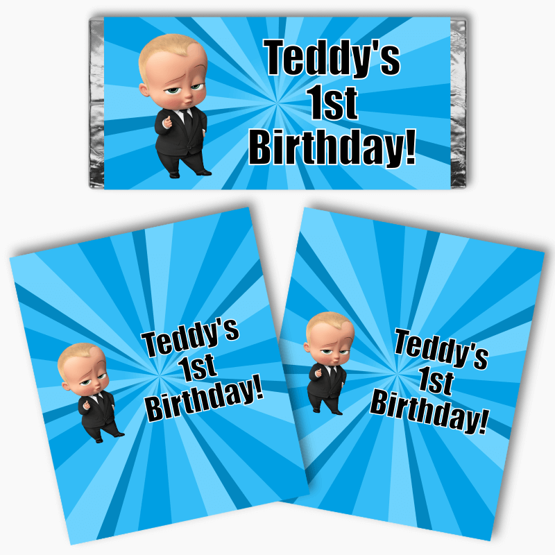 Personalised Boss Baby Birthday Party Mini Chocolate Labels
