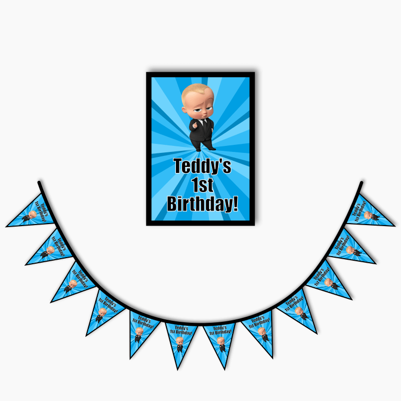 Personalised Boss Baby Party Poster &amp; Bunting Combo