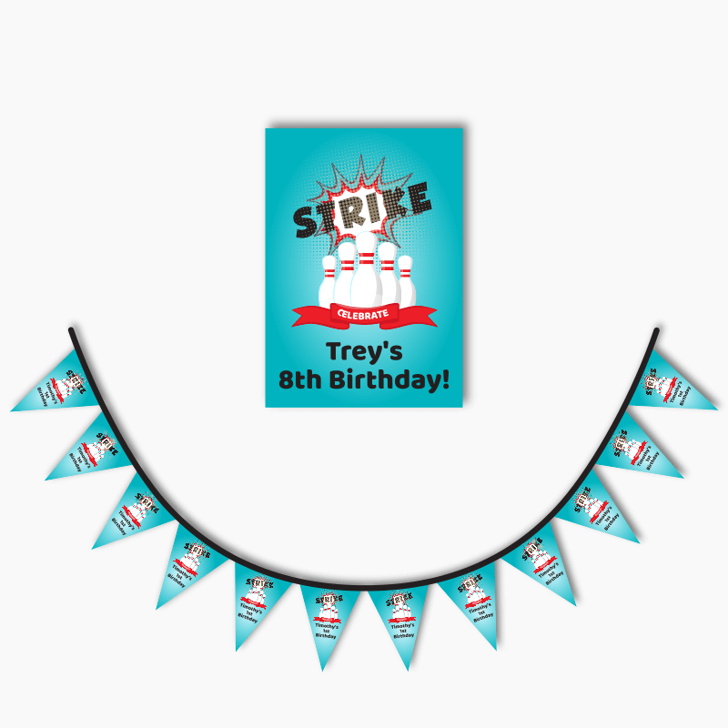 Personalised Bowling Party Poster &amp; Bunting Combo