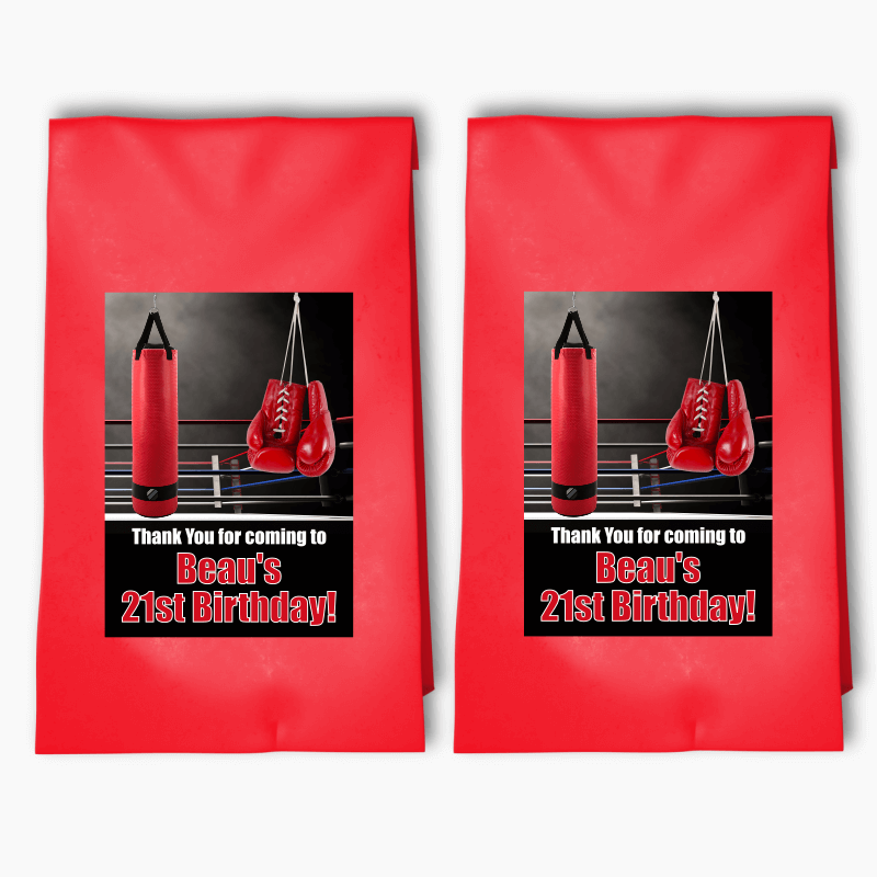 Personalised Boxing Birthday Party Bags &amp; Labels