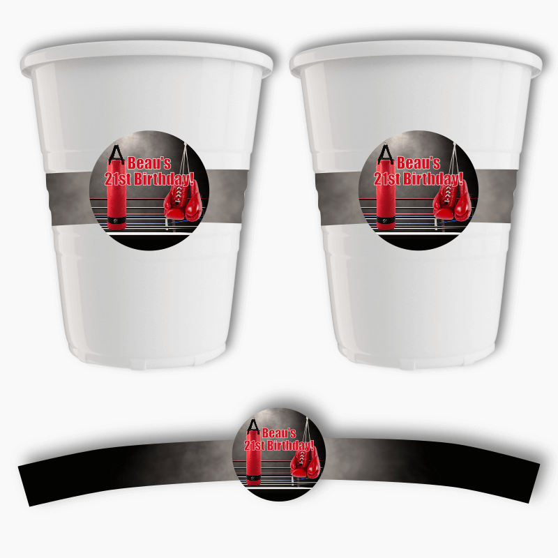 Personalised Boxing Birthday Party Cup Stickers