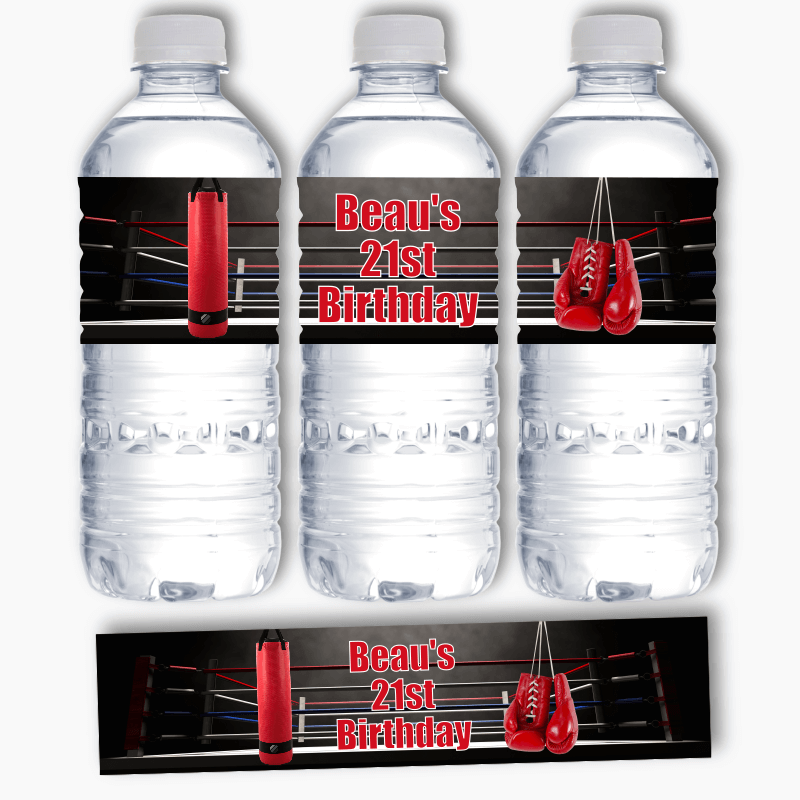 Personalised Boxing Birthday Party Water Bottle Labels