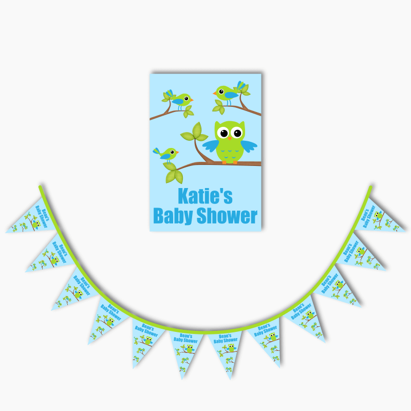 Boys Birds &amp; Owl Party Poster &amp; Flag Bunting
