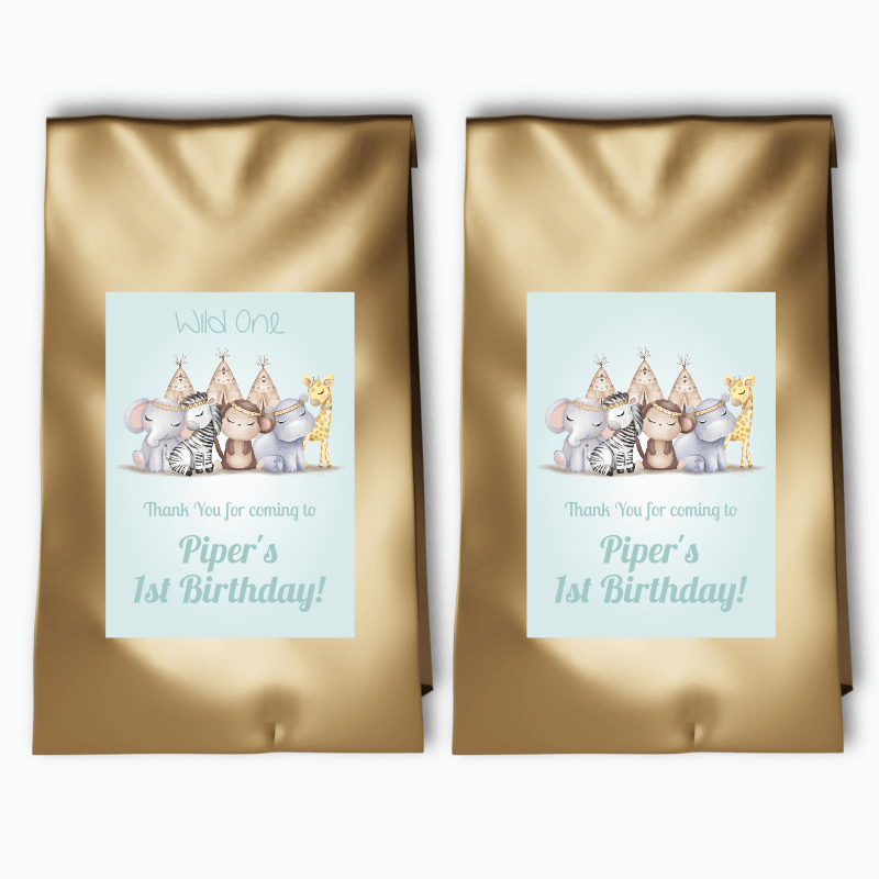 Personalised Boys Boho Jungle Animals Party Bags & Labels