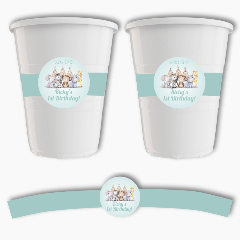Boys Boho Jungle Animals Party Cup Stickers