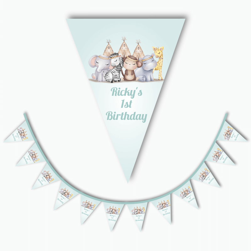 Personalised Boys Boho Jungle Animals Party Flag Bunting