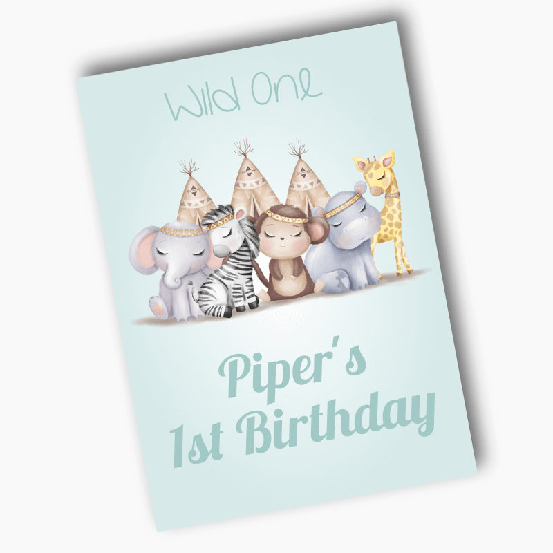 Personalised Boys Boho Jungle Animals Party Posters
