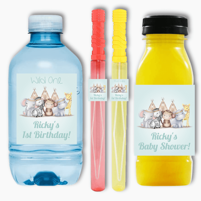 Boys Boho Jungle Animals Rectangle Favour Stickers