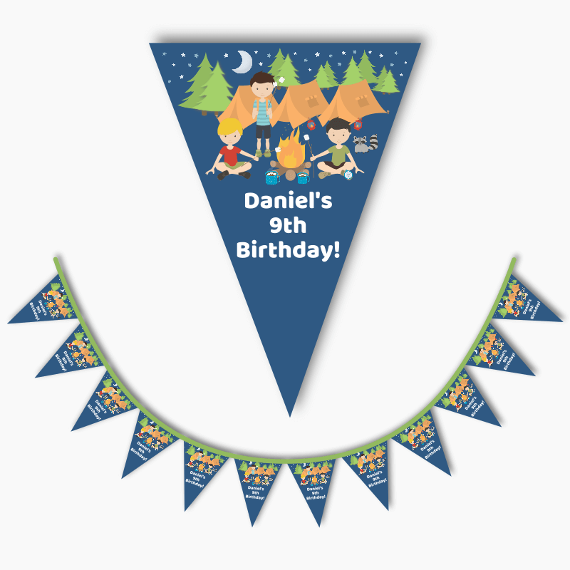 Personalised Boys Camp Out Birthday Party Flag Bunting