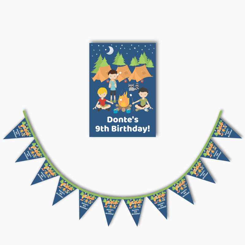 Personalised Boys Camp Out Party Poster &amp; Bunting Combo