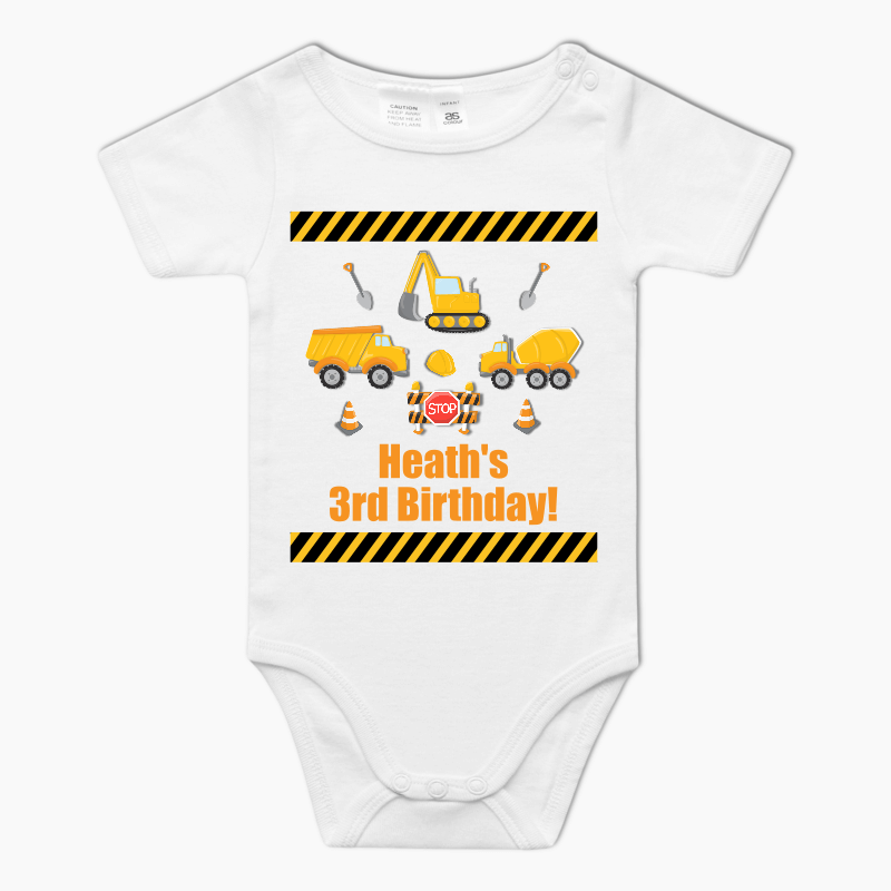 Construction Birthday Party One Piece Custom Baby s Romper Katie J Design and Events