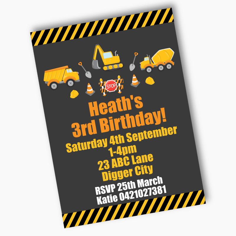 Boys Construction Birthday Party Invites