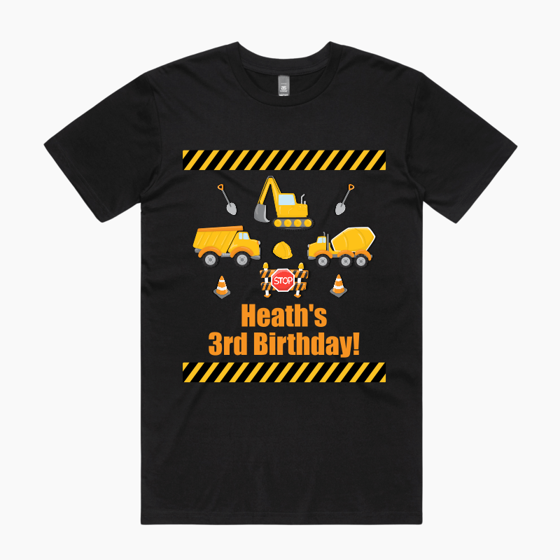 Boys Construction Birthday Party Shirt - Black