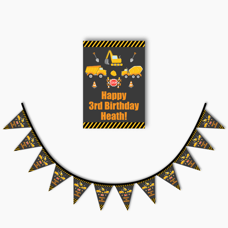 Boys Construction Party Poster &amp; Bunting Combo