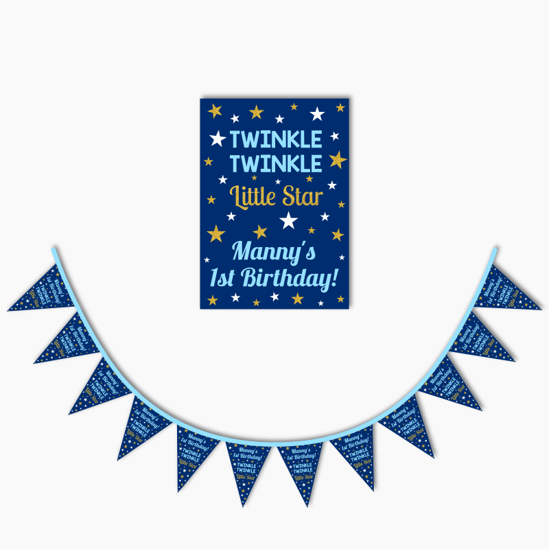 Boys Twinkle Twinkle Little Star Party Poster &amp; Bunting Combo