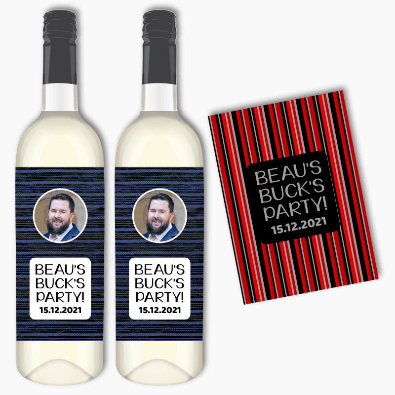 Fun Patterned Bucks Party Wine Labels