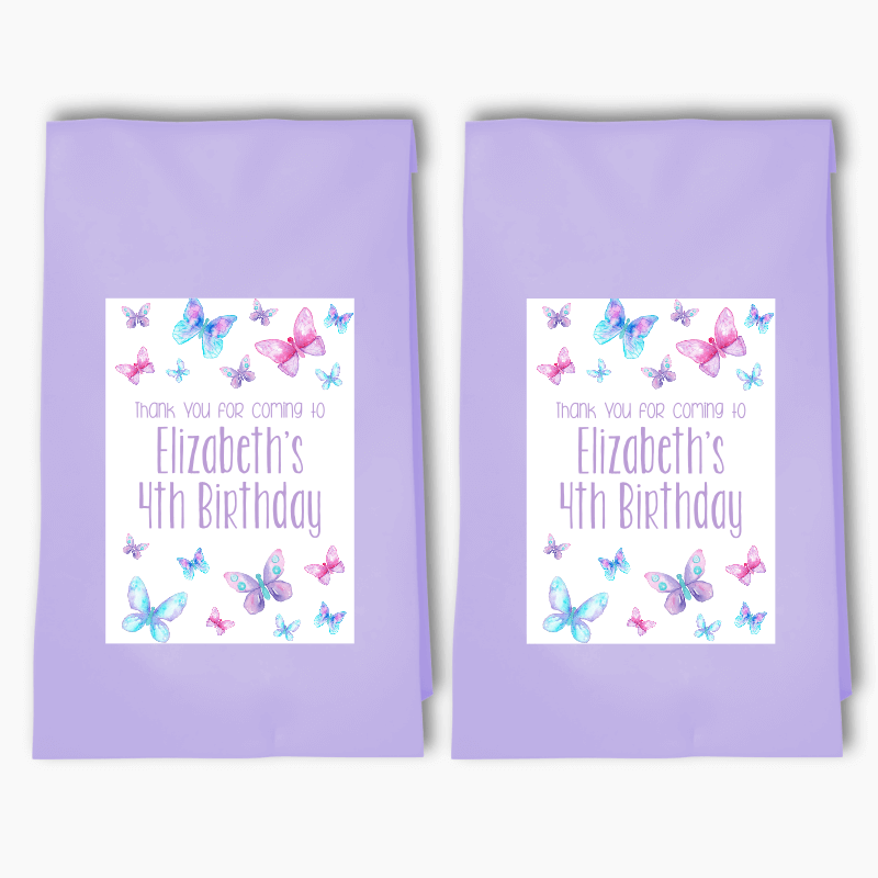 Personalised Butterfly Birthday Party Bags &amp; Labels