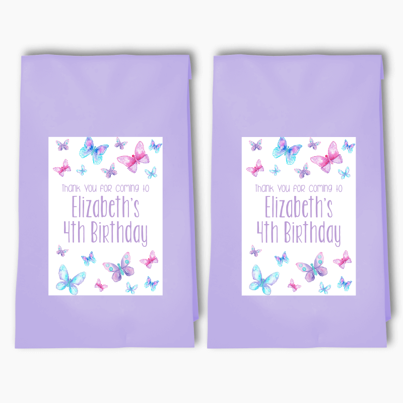 Personalised Butterfly Birthday Party Bags & Labels