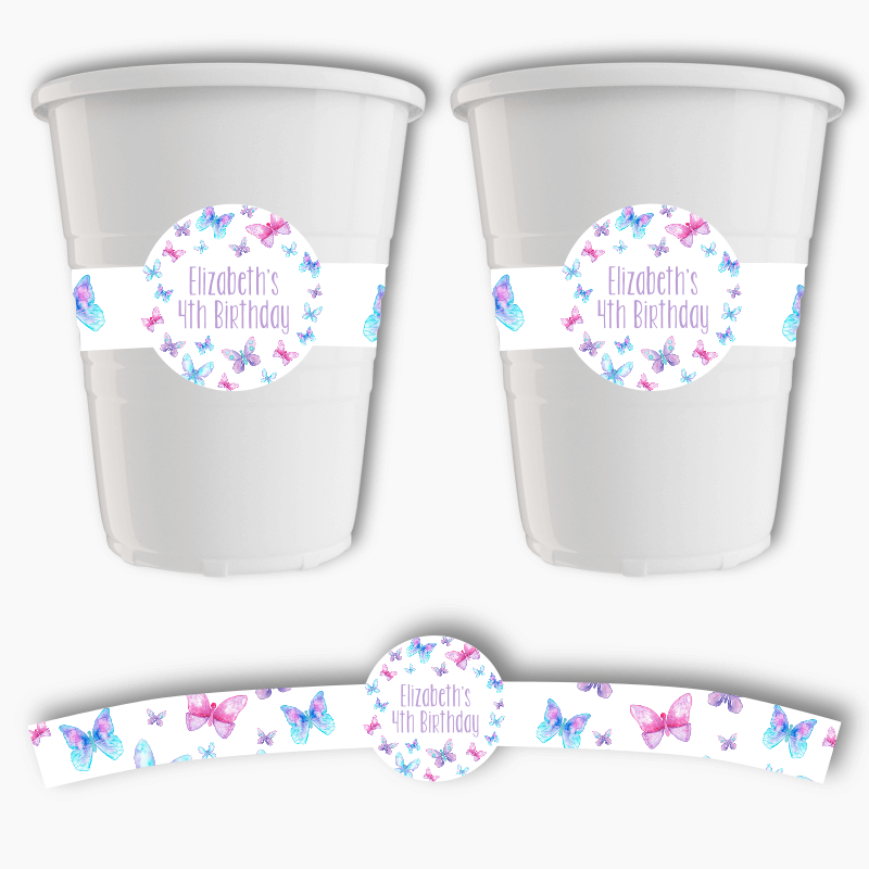 Personalised Butterfly Birthday Party Cup Stickers