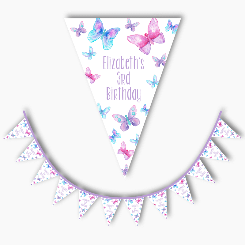 Personalised Butterfly Birthday Party Flag Bunting