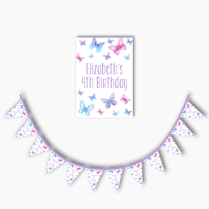 Personalised Butterfly Party Poster &amp; Bunting Combo