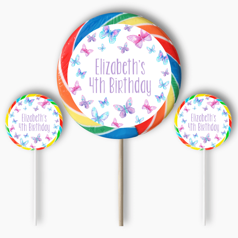 Personalised Butterfly Birthday Party Round Stickers