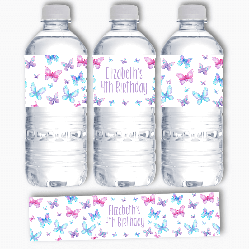Personalised Butterfly Birthday Party Water Labels