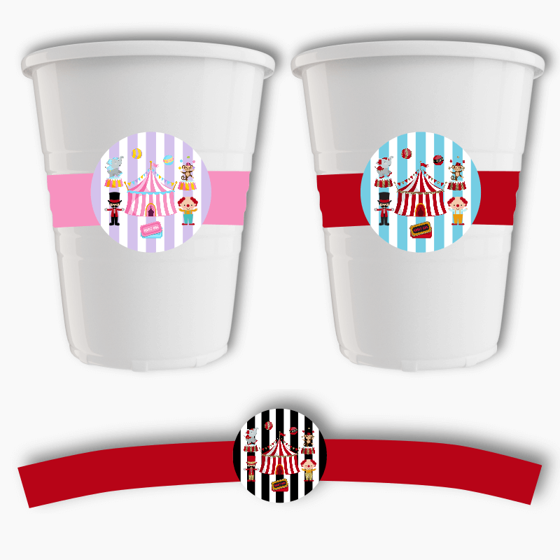Carnival Birthday Party Cup Stickers