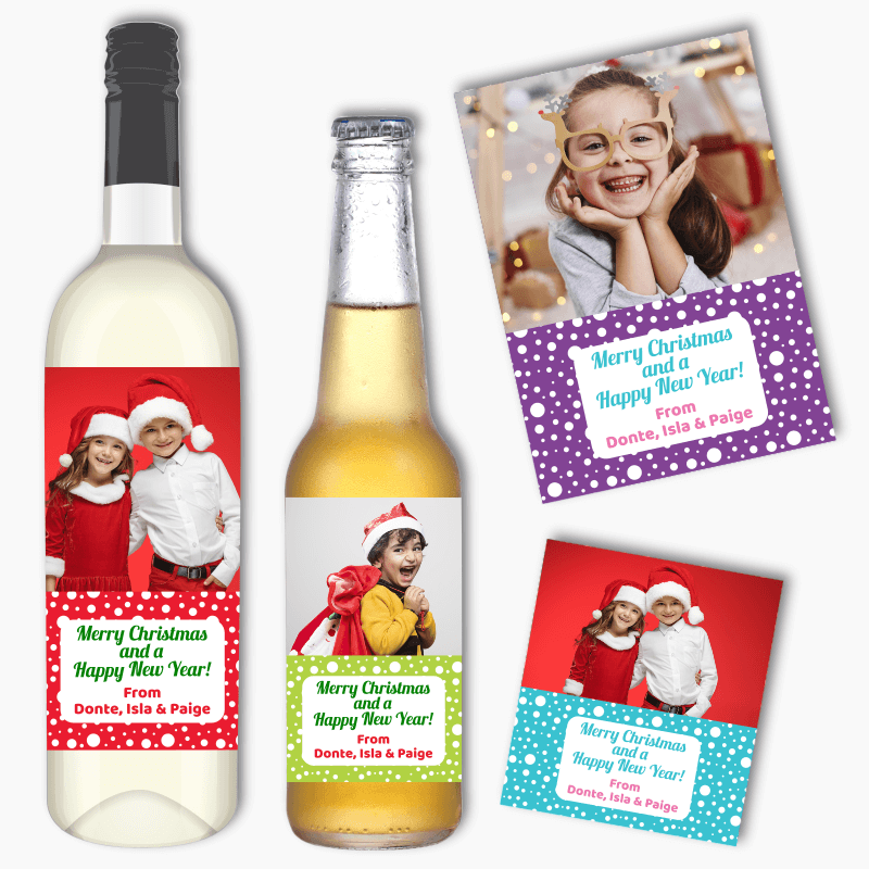 Jolly Christmas Gift Wine &amp; Beer Labels with Photo