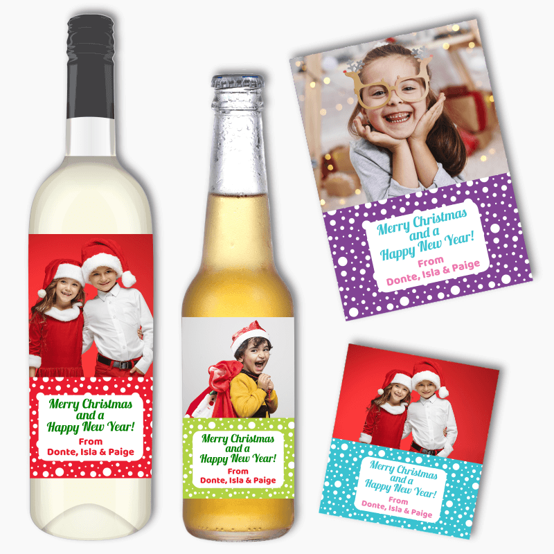 Jolly Christmas Gift Wine & Beer Labels with Photo