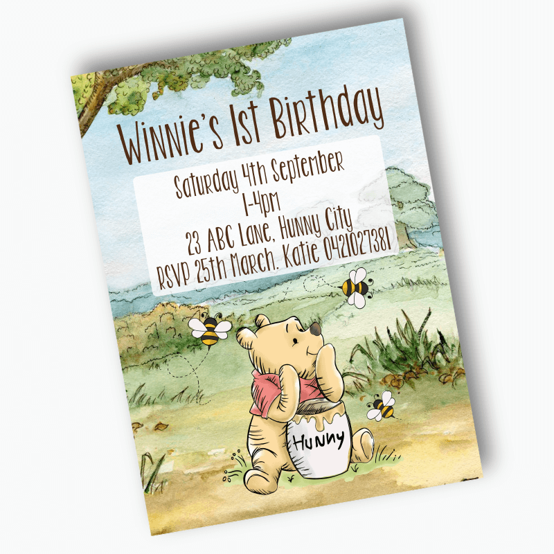 Personalised Classic Winnie the Pooh Party Invites