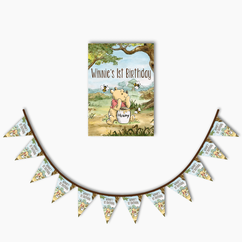 Personalised Classic Winnie the Pooh Poster &amp; Bunting Combo