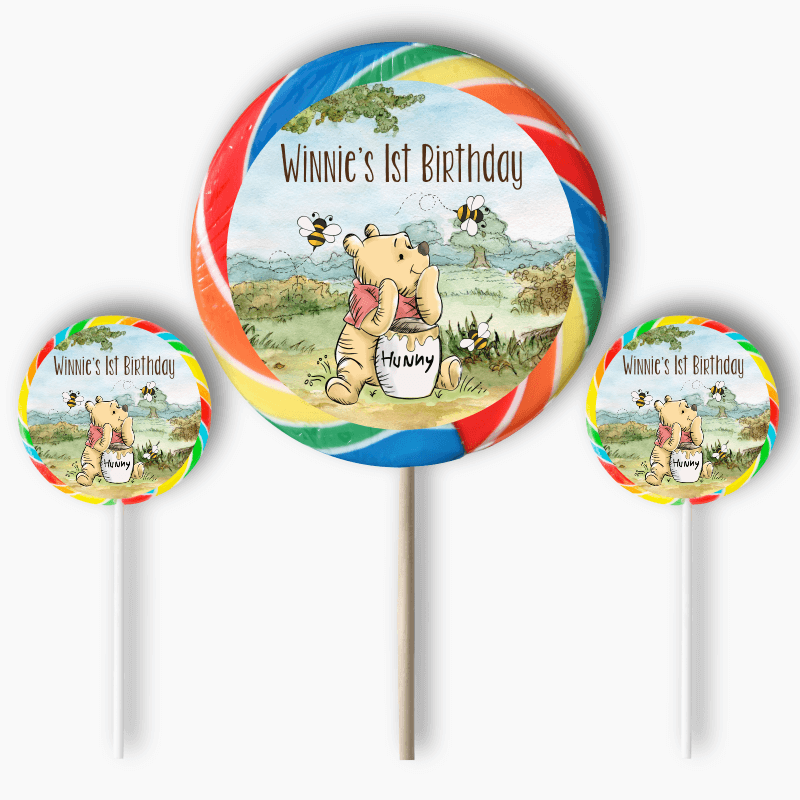 Personalised Classic Winnie the Pooh Party Round Stickers