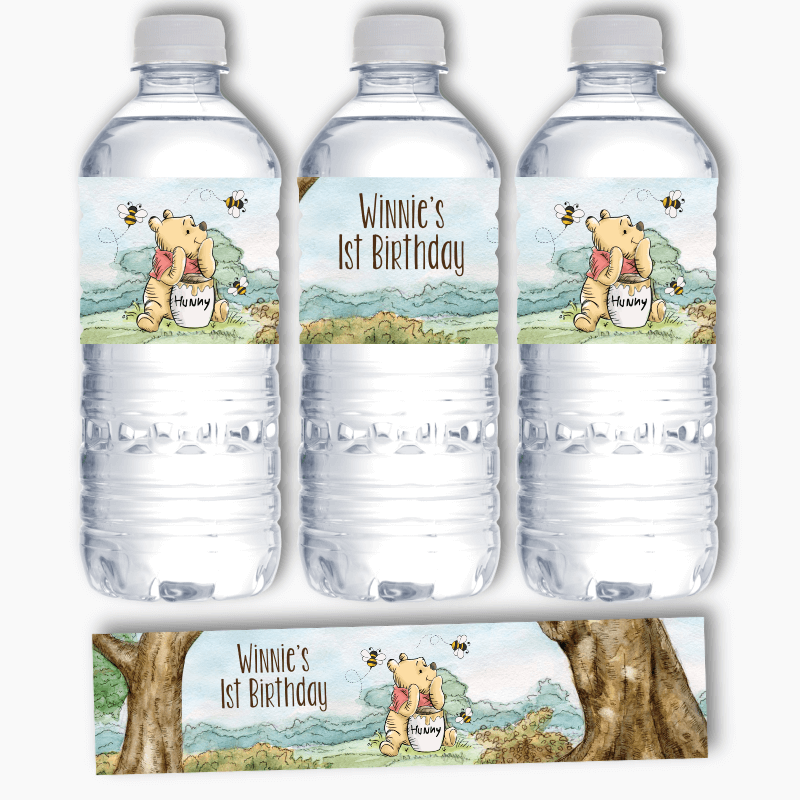 Personalised Classic Winnie the Pooh Party Water Labels