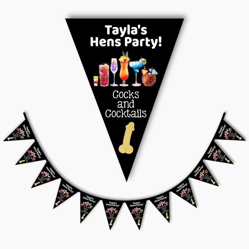 Personalised Cocks &amp; Cocktails Hens Party Flag Bunting