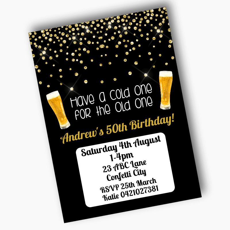 Personalised Cold One for the Old One Birthday Party Invites