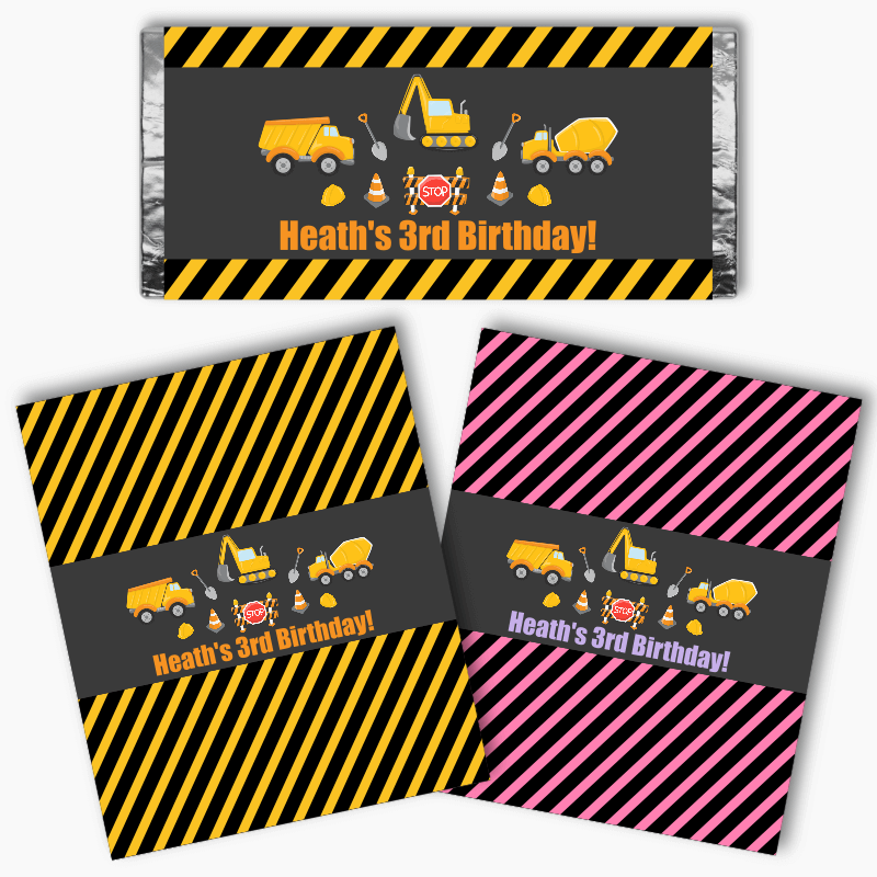 Personalised Construction Party Mini Chocolate Labels