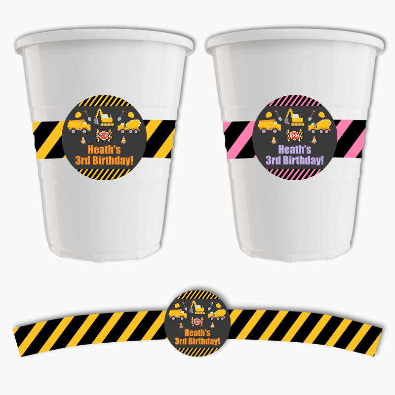 Construction Birthday Party Cup Stickers
