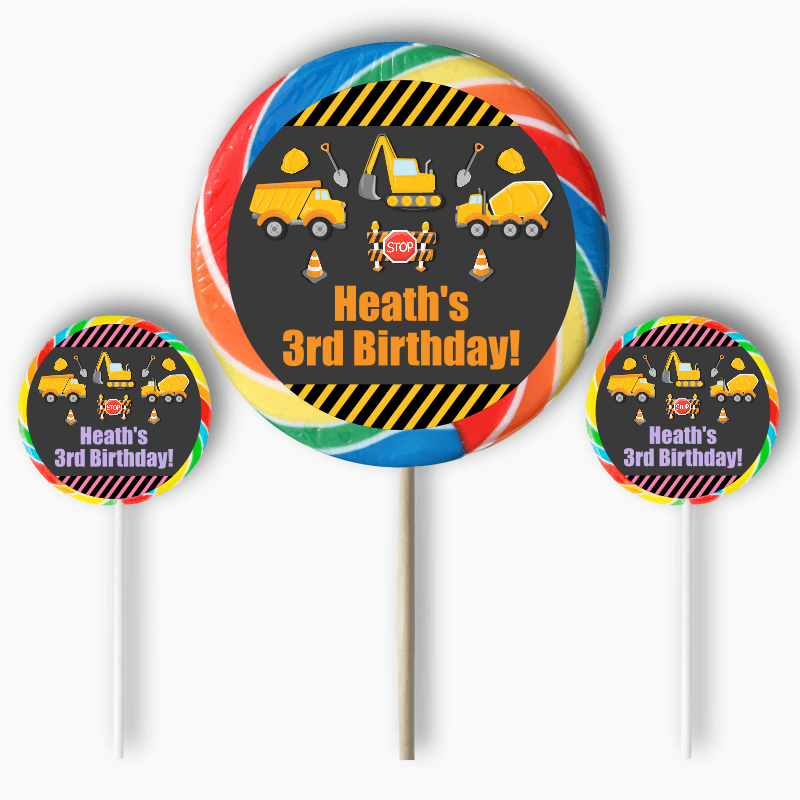 Personalised Construction Party Round Stickers