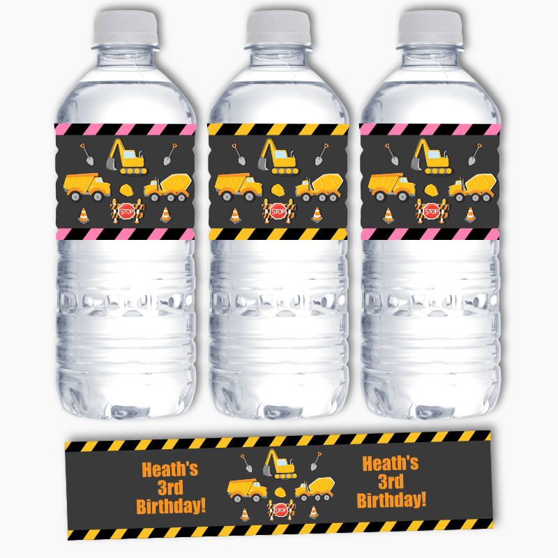 Personalised Construction Party Water Labels