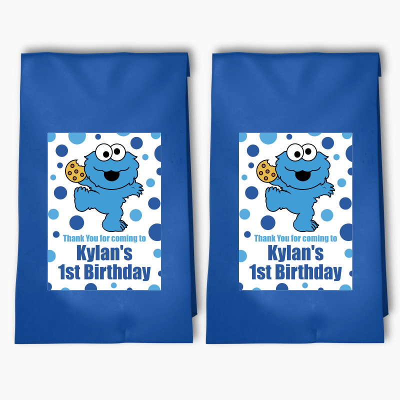 Personalised Cookie Monster Party Bags &amp; Labels