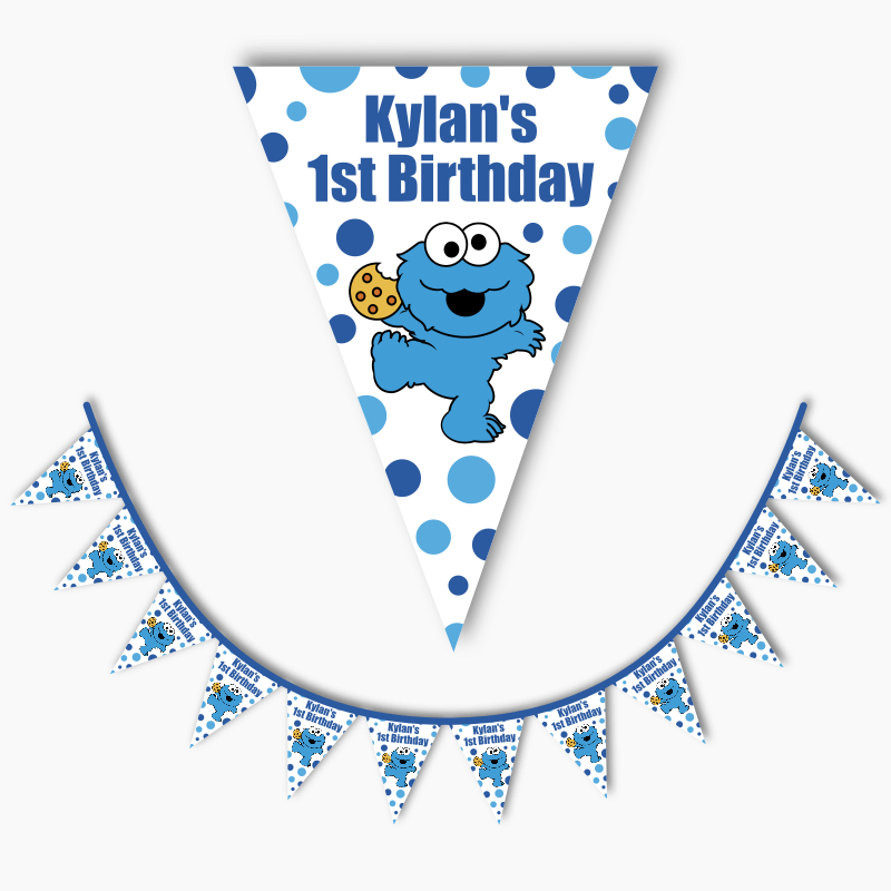 Personalised Cookie Monster Party Flag Bunting