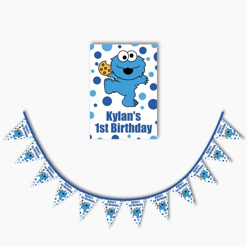 Personalised Cookie Monster Party Poster &amp; Bunting Combo