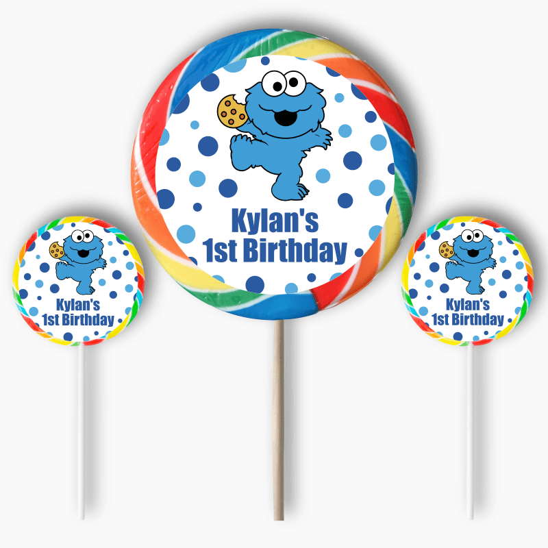 Personalised Cookie Monster Party Round Stickers