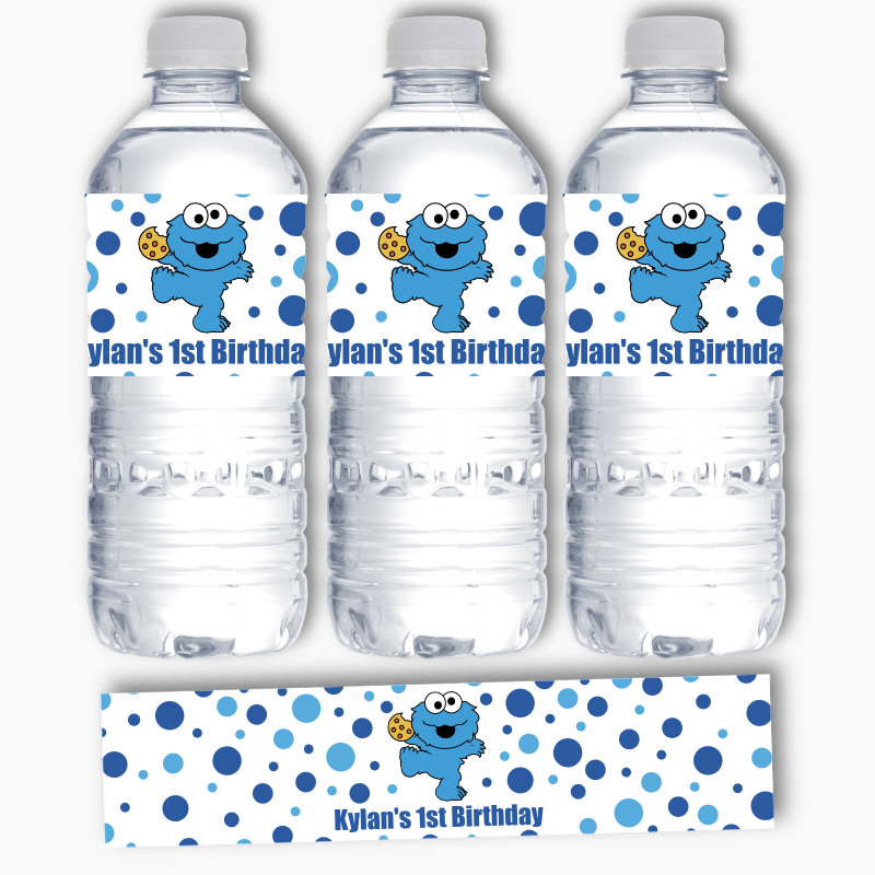 Personalised Cookie Monster Party Water Labels