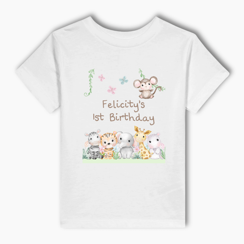 Personalised Baby Jungle Animals Party Adults T-Shirt
