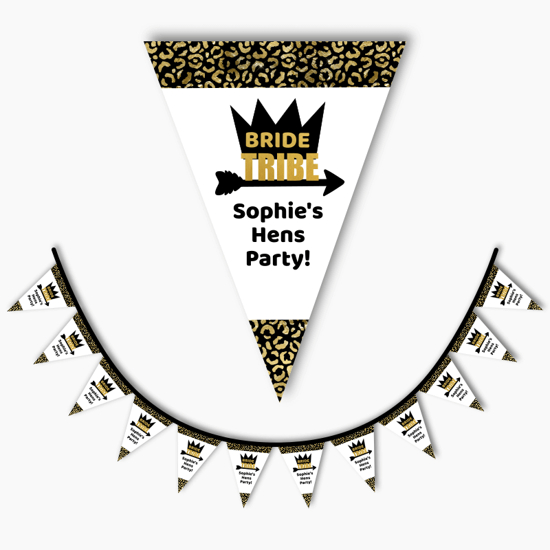 Personalised Black &amp; Gold Bride Tribe Hens Party Flag Bunting