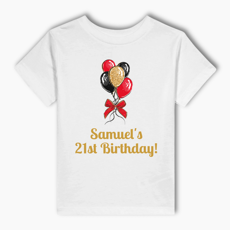 Personalised Black, Gold & Red Balloons Adults T-Shirt