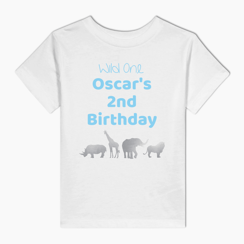 Personalised Blue & Silver Safari Animals Adults T-Shirt