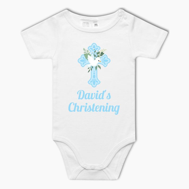 Personalised Blue & White Dove Baby One-Piece Romper